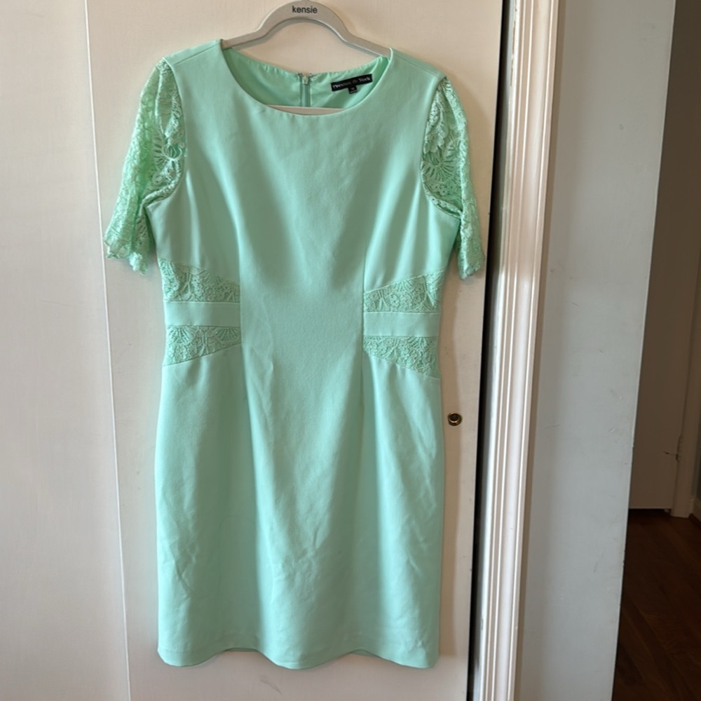 Preston And York Lined Mint Green Lace Sleeve Dress Size 14